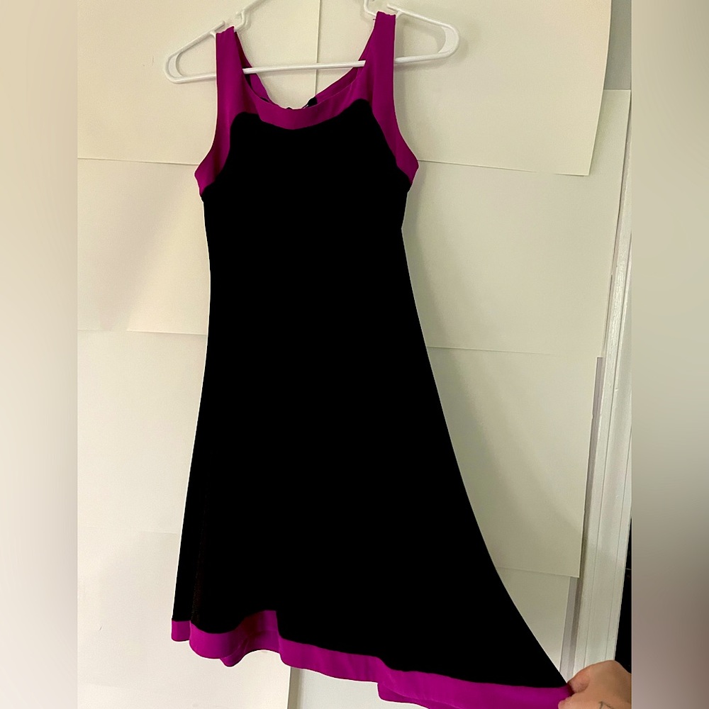 Chaps black and purple sleeveless skater dress